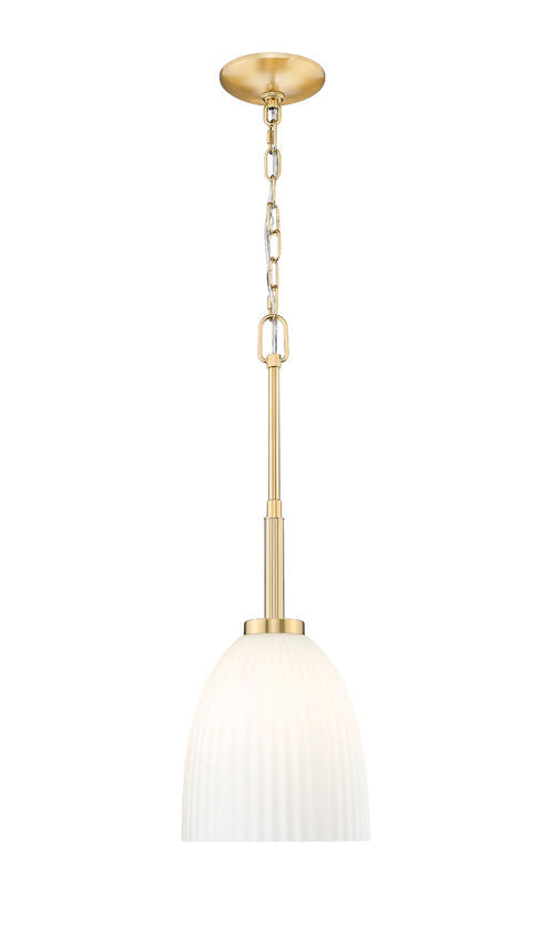 Z-Lite Naya 1-Light Medium Bulb Base Modern Gold Steel Frame Matte Opal Glass Shade Pendant Light