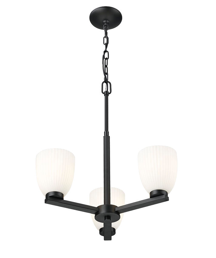 Z-Lite Naya 3-Light Medium Bulb Base Matte Black Steel Frame Matte Opal Glass Shade Chandelier