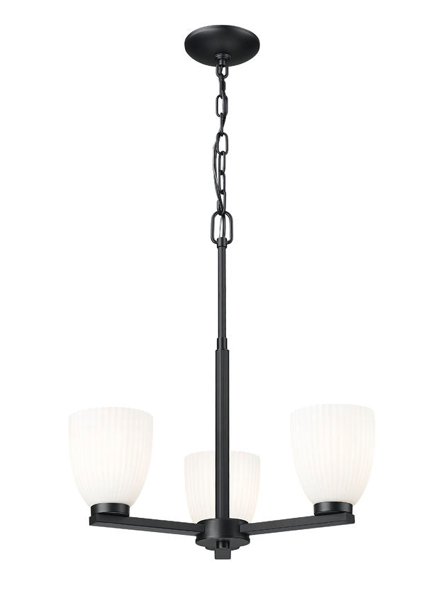 Z-Lite Naya 3-Light Medium Bulb Base Matte Black Steel Frame Matte Opal Glass Shade Chandelier