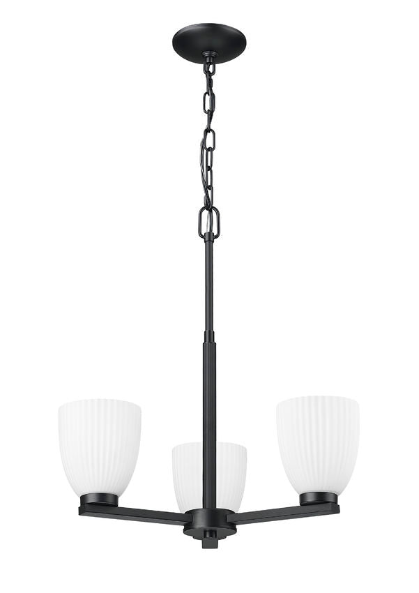 Z-Lite Naya 3-Light Medium Bulb Base Matte Black Steel Frame Matte Opal Glass Shade Chandelier