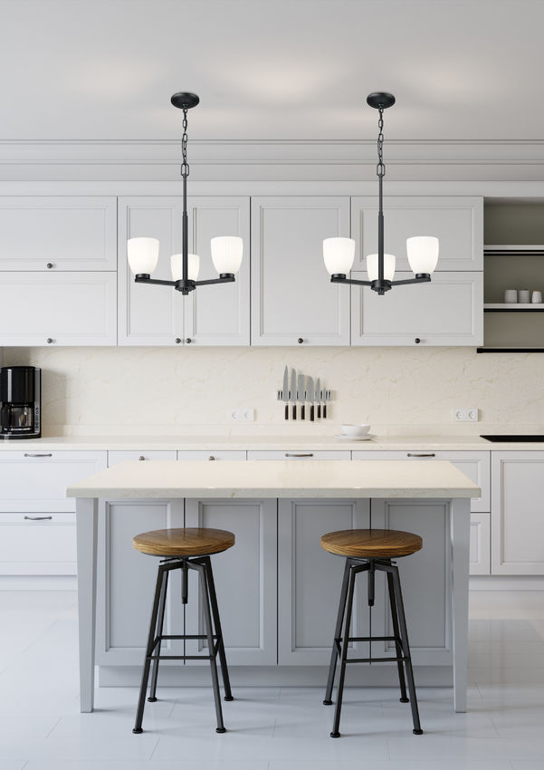 Z-Lite Naya 3-Light Medium Bulb Base Matte Black Steel Frame Matte Opal Glass Shade Chandelier