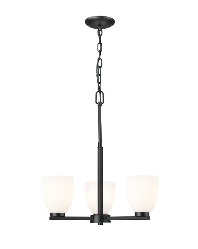 Z-Lite Naya 3-Light Medium Bulb Base Matte Black Steel Frame Matte Opal Glass Shade Chandelier