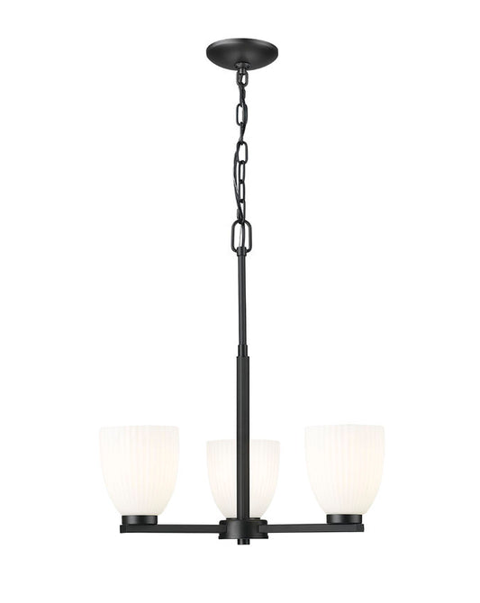 Z-Lite Naya 3-Light Medium Bulb Base Matte Black Steel Frame Matte Opal Glass Shade Chandelier