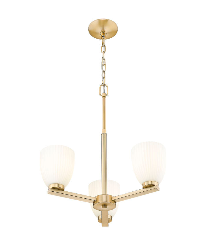 Z-Lite Naya 3-Light Medium Bulb Base Modern Gold Steel Frame Matte Opal Glass Shade Chandelier