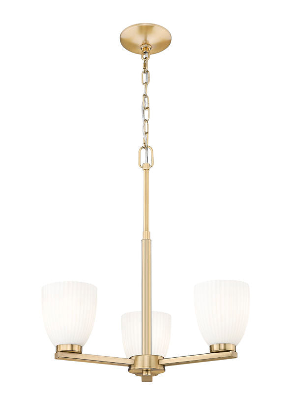 Z-Lite Naya 3-Light Medium Bulb Base Modern Gold Steel Frame Matte Opal Glass Shade Chandelier