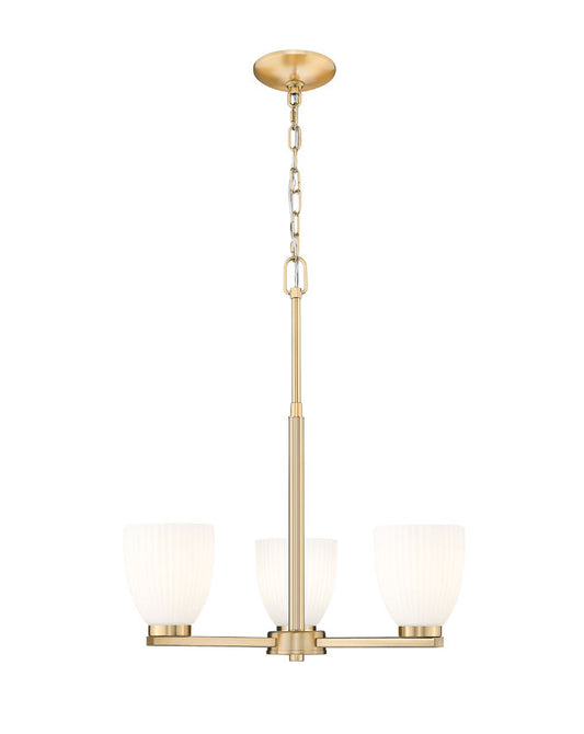 Z-Lite Naya 3-Light Medium Bulb Base Modern Gold Steel Frame Matte Opal Glass Shade Chandelier