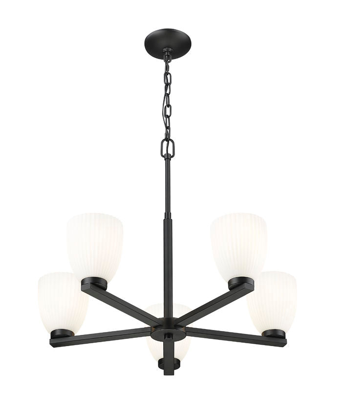 Z-Lite Naya 5-Light Medium Bulb Base Matte Black Steel Frame Matte Opal Glass Shade Chandelier