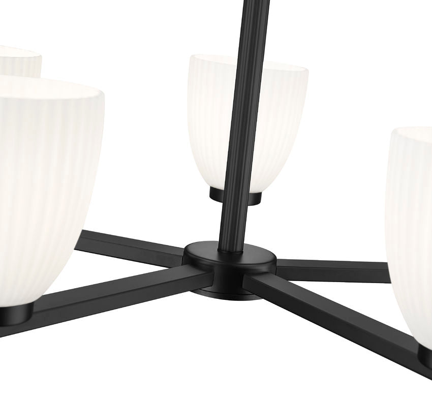Z-Lite Naya 5-Light Medium Bulb Base Matte Black Steel Frame Matte Opal Glass Shade Chandelier