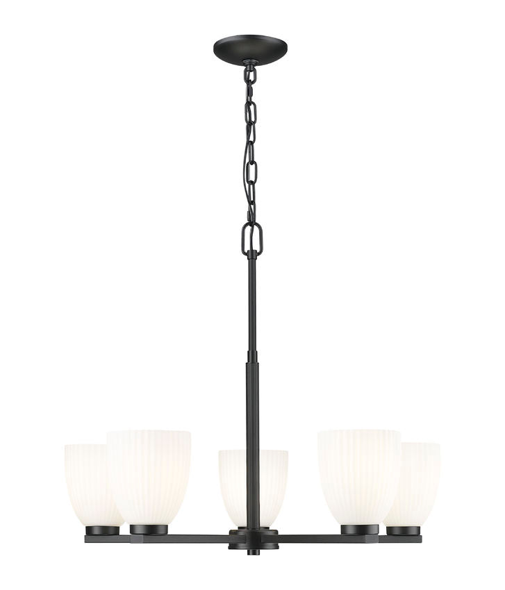 Z-Lite Naya 5-Light Medium Bulb Base Matte Black Steel Frame Matte Opal Glass Shade Chandelier