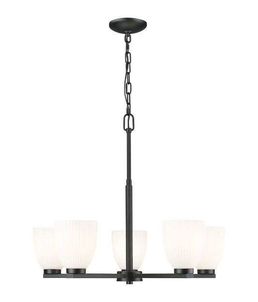 Z-Lite Naya 5-Light Medium Bulb Base Matte Black Steel Frame Matte Opal Glass Shade Chandelier