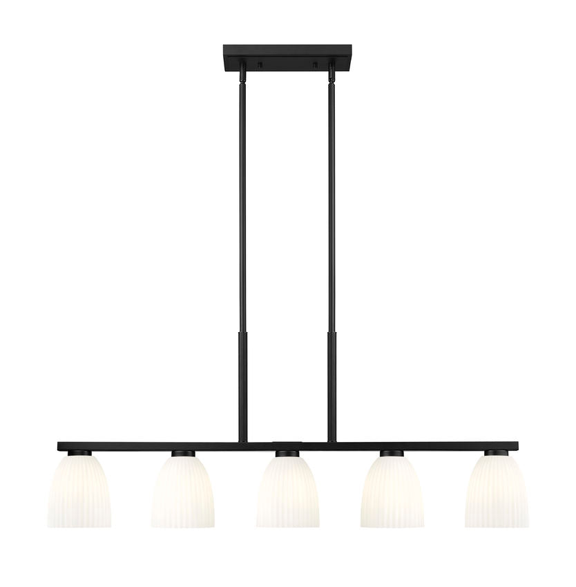 Z-Lite Naya 5-Light Medium Bulb Base Matte Black Steel Frame Matte Opal Glass Shade Linear Chandelier