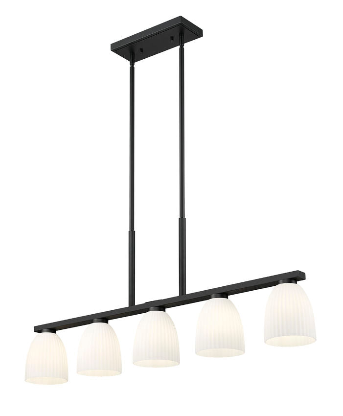 Z-Lite Naya 5-Light Medium Bulb Base Matte Black Steel Frame Matte Opal Glass Shade Linear Chandelier