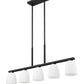 Z-Lite Naya 5-Light Medium Bulb Base Matte Black Steel Frame Matte Opal Glass Shade Linear Chandelier