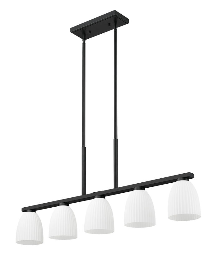 Z-Lite Naya 5-Light Medium Bulb Base Matte Black Steel Frame Matte Opal Glass Shade Linear Chandelier