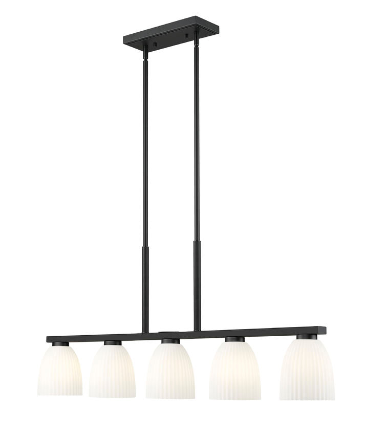 Z-Lite Naya 5-Light Medium Bulb Base Matte Black Steel Frame Matte Opal Glass Shade Linear Chandelier