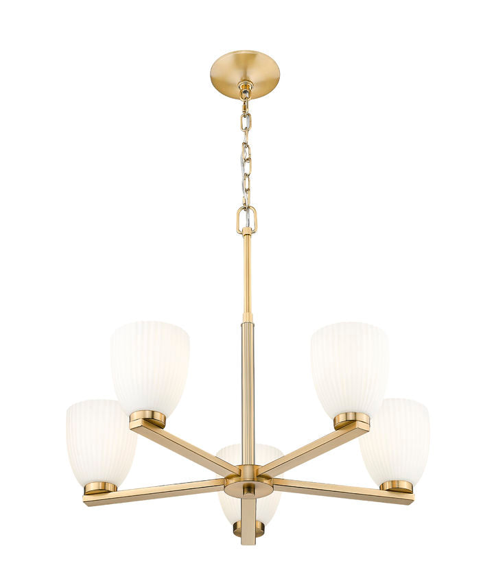Z-Lite Naya 5-Light Medium Bulb Base Modern Gold Steel Frame Matte Opal Glass Shade Chandelier
