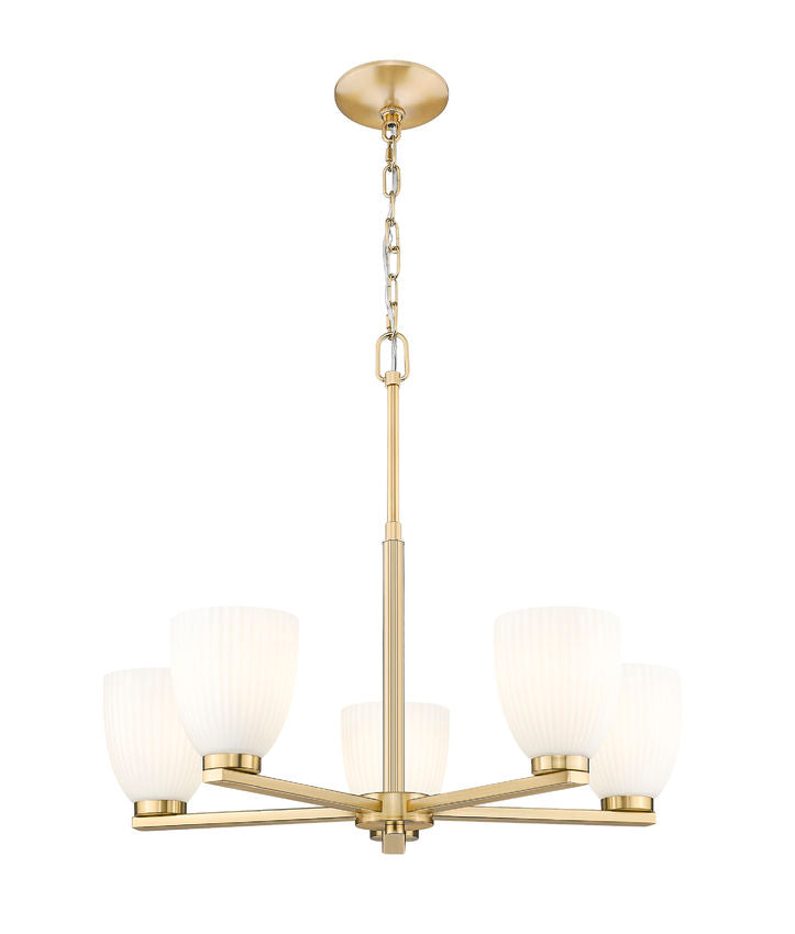 Z-Lite Naya 5-Light Medium Bulb Base Modern Gold Steel Frame Matte Opal Glass Shade Chandelier