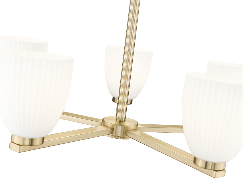Z-Lite Naya 5-Light Medium Bulb Base Modern Gold Steel Frame Matte Opal Glass Shade Chandelier
