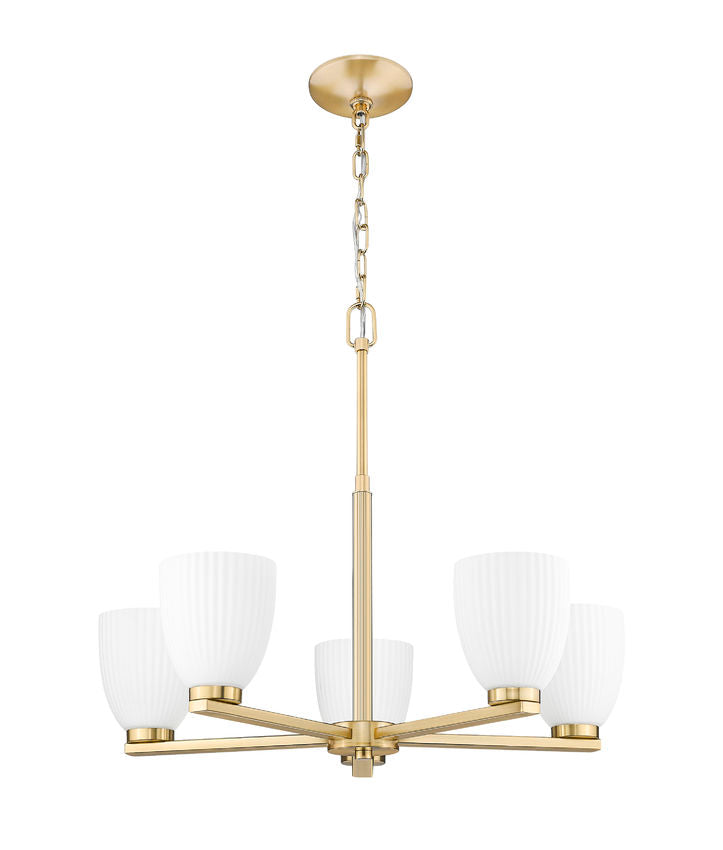 Z-Lite Naya 5-Light Medium Bulb Base Modern Gold Steel Frame Matte Opal Glass Shade Chandelier