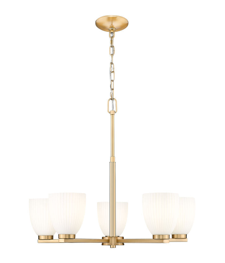Z-Lite Naya 5-Light Medium Bulb Base Modern Gold Steel Frame Matte Opal Glass Shade Chandelier