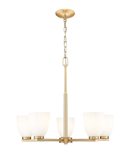 Z-Lite Naya 5-Light Medium Bulb Base Modern Gold Steel Frame Matte Opal Glass Shade Chandelier