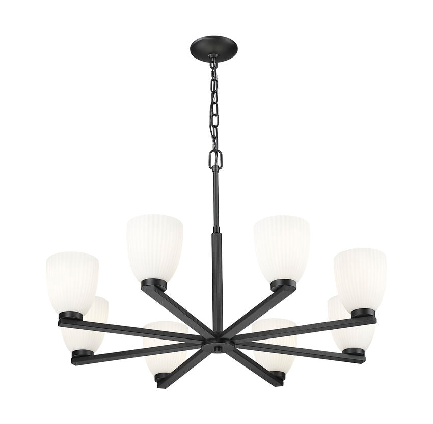 Z-Lite Naya 8-Light Medium Bulb Base Matte Black Steel Frame Matte Opal Glass Shade Chandelier