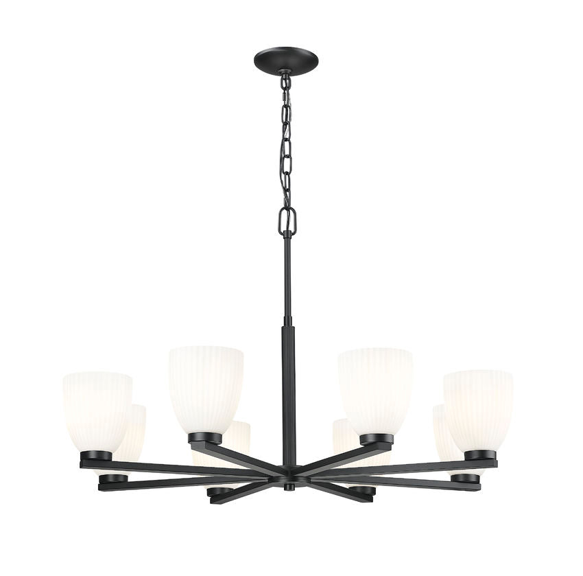 Z-Lite Naya 8-Light Medium Bulb Base Matte Black Steel Frame Matte Opal Glass Shade Chandelier