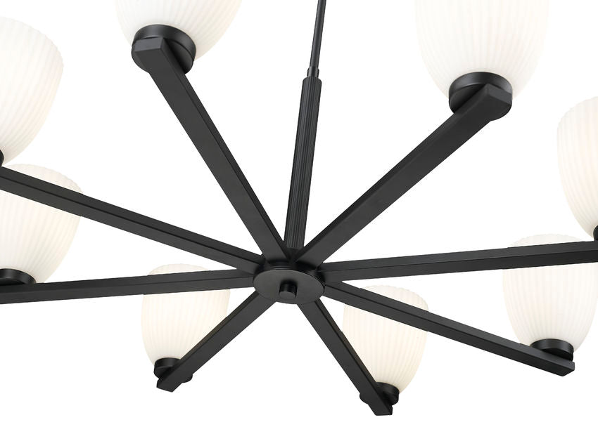 Z-Lite Naya 8-Light Medium Bulb Base Matte Black Steel Frame Matte Opal Glass Shade Chandelier