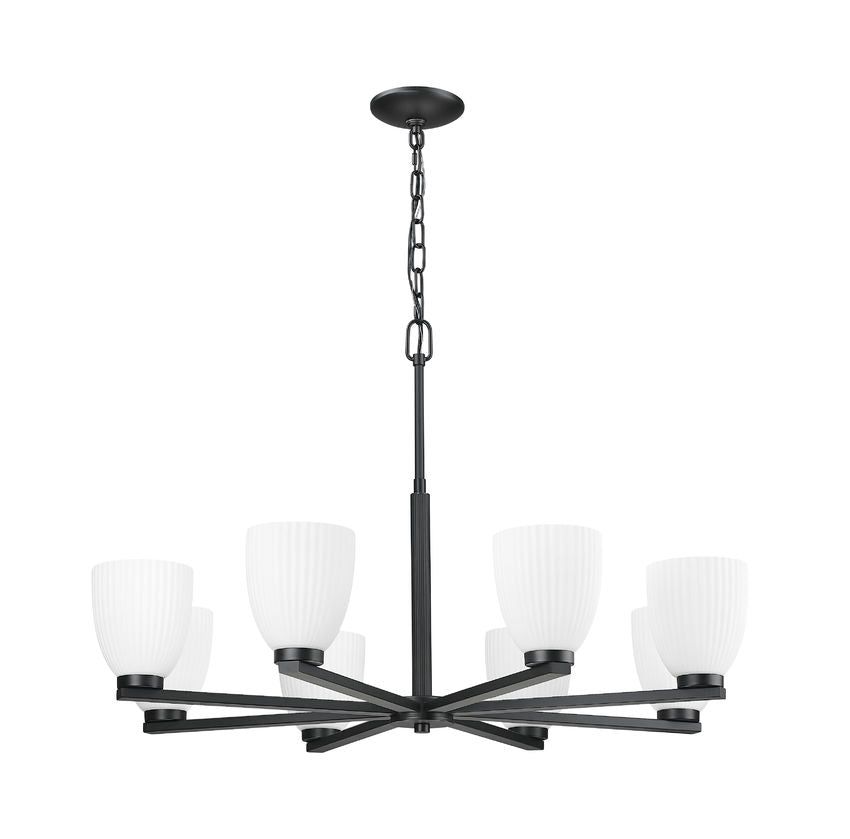 Z-Lite Naya 8-Light Medium Bulb Base Matte Black Steel Frame Matte Opal Glass Shade Chandelier