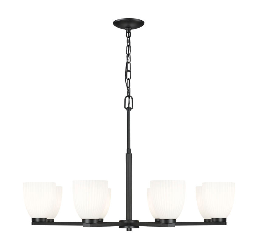 Z-Lite Naya 8-Light Medium Bulb Base Matte Black Steel Frame Matte Opal Glass Shade Chandelier