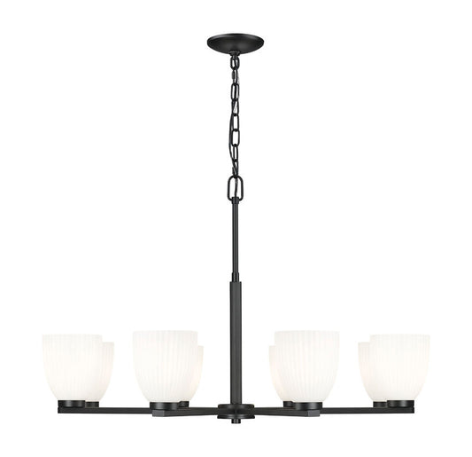 Z-Lite Naya 8-Light Medium Bulb Base Matte Black Steel Frame Matte Opal Glass Shade Chandelier