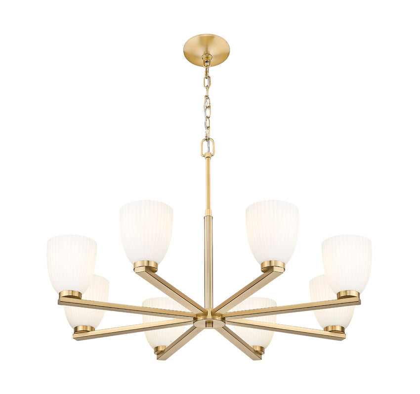 Z-Lite Naya 8-Light Medium Bulb Base Modern Gold Steel Frame Matte Opal Glass Shade Chandelier