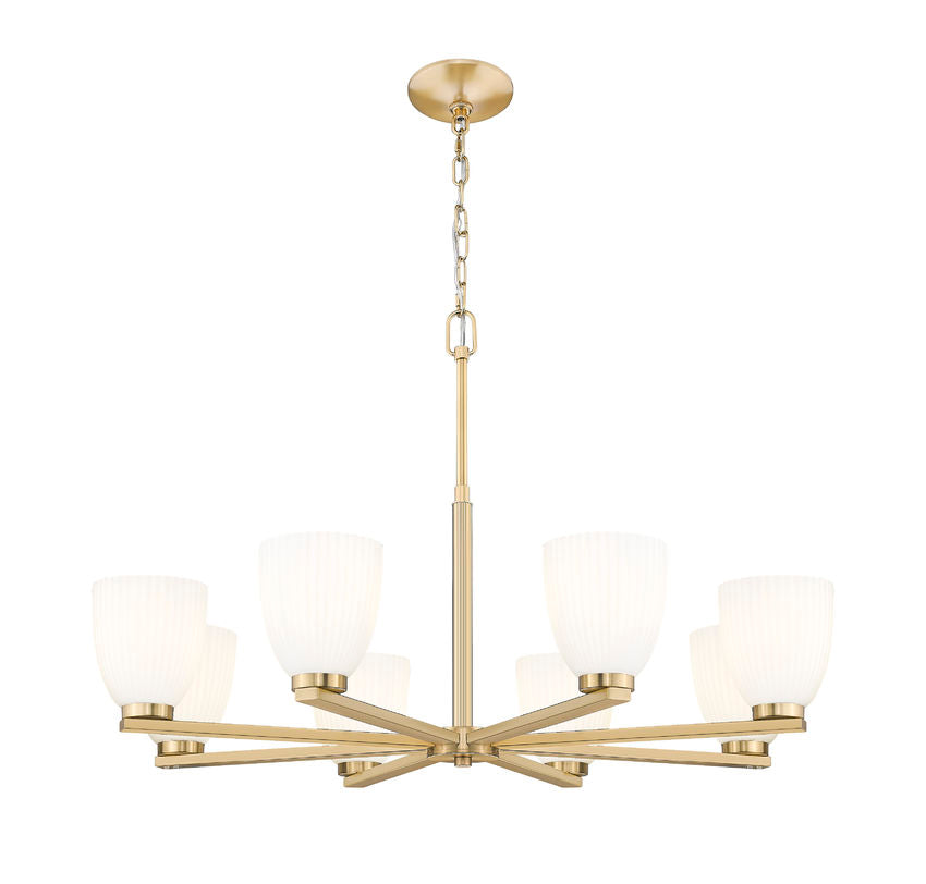 Z-Lite Naya 8-Light Medium Bulb Base Modern Gold Steel Frame Matte Opal Glass Shade Chandelier