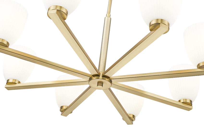 Z-Lite Naya 8-Light Medium Bulb Base Modern Gold Steel Frame Matte Opal Glass Shade Chandelier