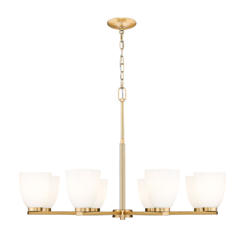Z-Lite Naya 8-Light Medium Bulb Base Modern Gold Steel Frame Matte Opal Glass Shade Chandelier