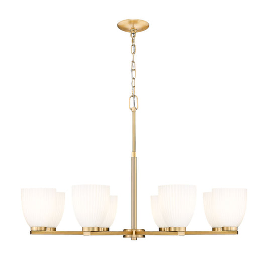 Z-Lite Naya 8-Light Medium Bulb Base Modern Gold Steel Frame Matte Opal Glass Shade Chandelier