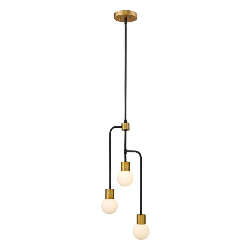 Z-Lite Neutra 12" 3-Light Matte Black and Foundry Brass Chandelier With Opal Glass Shade