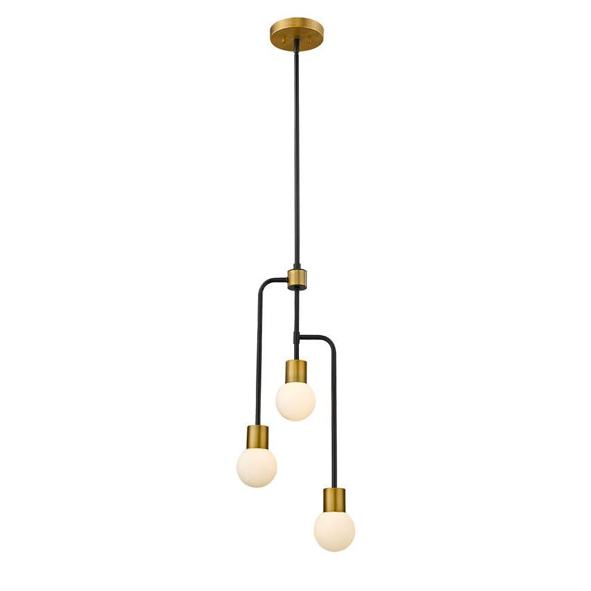 Z-Lite Neutra 12" 3-Light Matte Black and Foundry Brass Chandelier With Opal Glass Shade