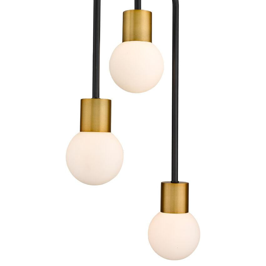 Z-Lite Neutra 12" 3-Light Matte Black and Foundry Brass Chandelier With Opal Glass Shade