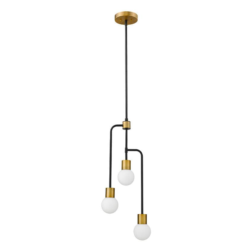 Z-Lite Neutra 12" 3-Light Matte Black and Foundry Brass Chandelier With Opal Glass Shade