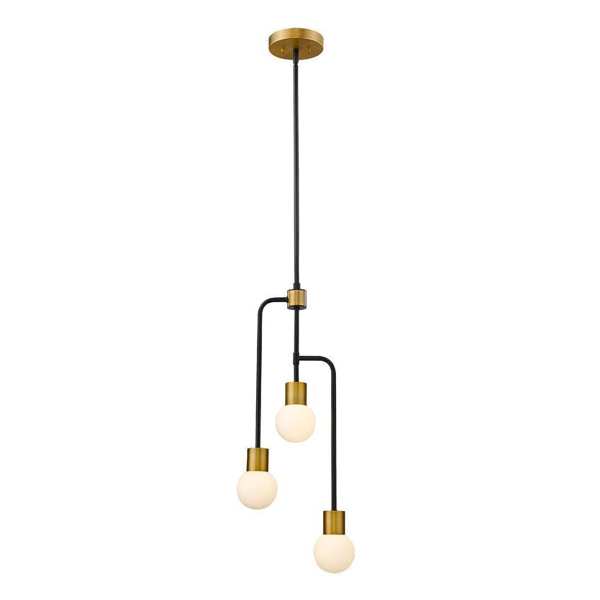 Z-Lite Neutra 12" 3-Light Matte Black and Foundry Brass Chandelier With Opal Glass Shade