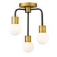 Z-Lite Neutra 14" 3-Light Matte Black and Foundry Brass Semi Flush Mount With Opal Glass Shade