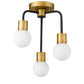 Z-Lite Neutra 14" 3-Light Matte Black and Foundry Brass Semi Flush Mount With Opal Glass Shade