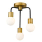 Z-Lite Neutra 14" 3-Light Matte Black and Foundry Brass Semi Flush Mount With Opal Glass Shade