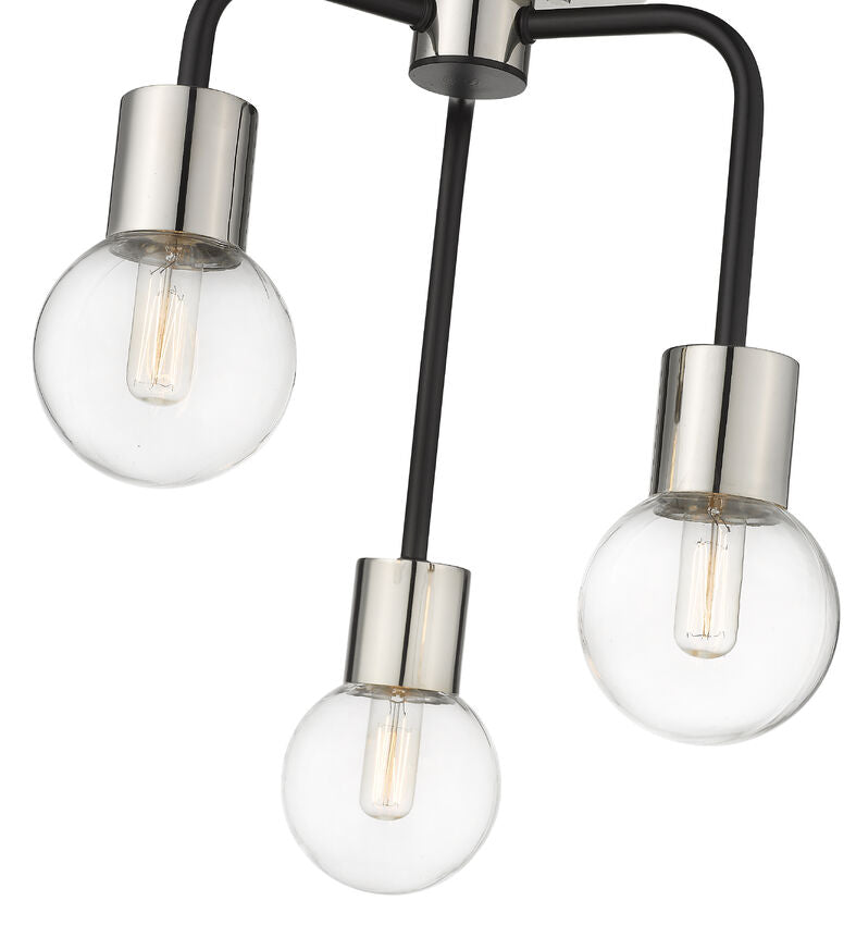 Z-Lite Neutra 14" 3-Light Matte Black and Polished Nickel Semi Flush Mount With Clear Glass Shade