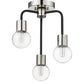 Z-Lite Neutra 14" 3-Light Matte Black and Polished Nickel Semi Flush Mount With Clear Glass Shade