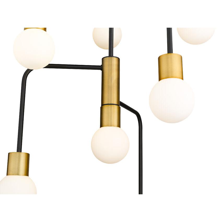 Z-Lite Neutra 23" 7-Light Matte Black and Foundry Brass Chandelier With Opal Glass Shade