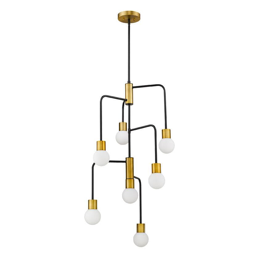 Z-Lite Neutra 23" 7-Light Matte Black and Foundry Brass Chandelier With Opal Glass Shade