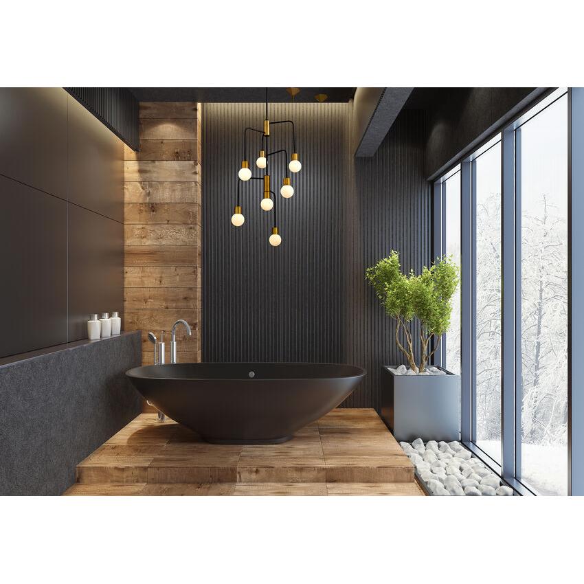 Z-Lite Neutra 23" 7-Light Matte Black and Foundry Brass Chandelier With Opal Glass Shade
