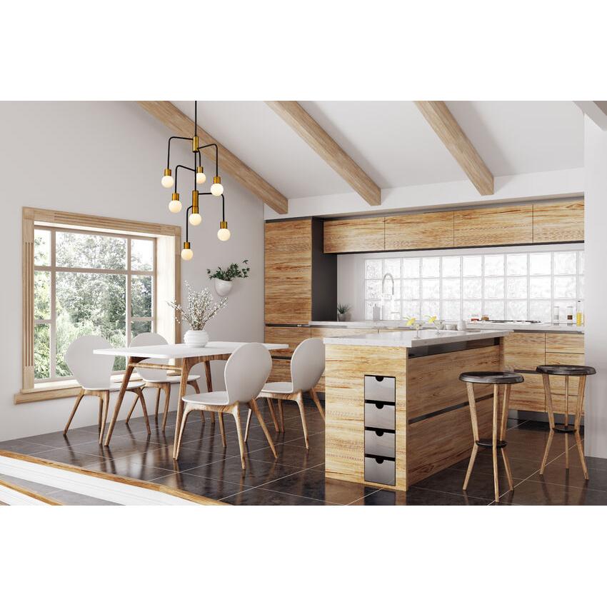 Z-Lite Neutra 23" 7-Light Matte Black and Foundry Brass Chandelier With Opal Glass Shade